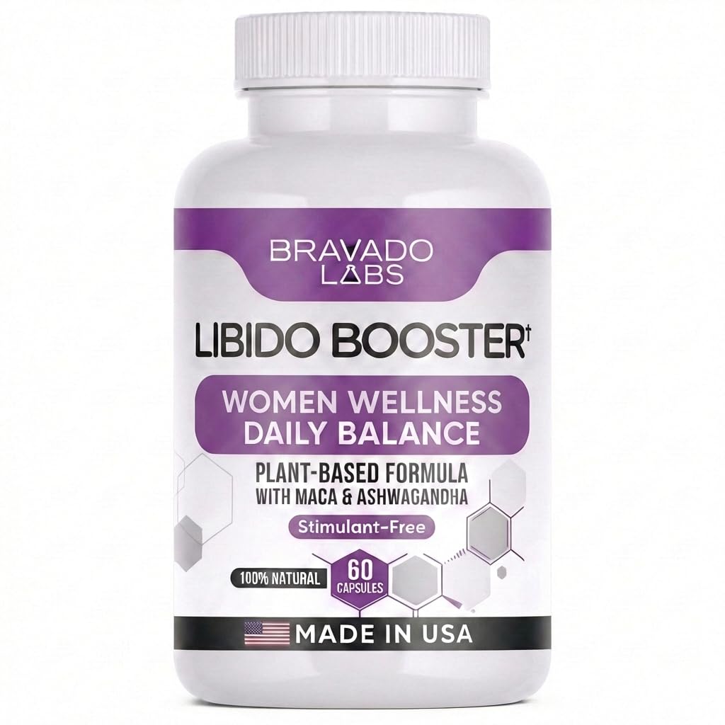 Bravado Labs Female Libido Booster for Women - Plant-Based Capsules for Daily Balance, Focus & Wellness, Drive, Intimacy - Herbal Energy Supplement with Maca Root, Ashwagandha, Dong Quai - 60 ct