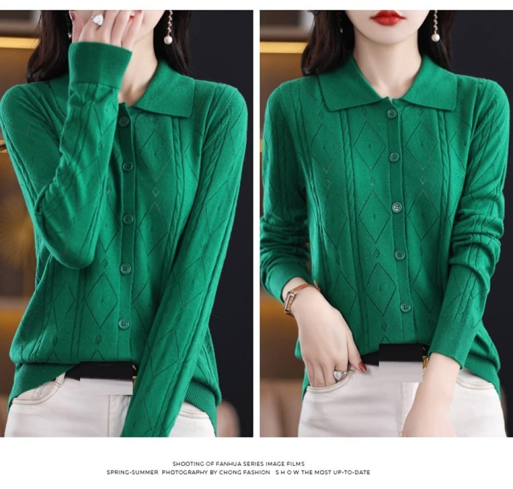 Cárdigan de Mujer Cárdigan de Punto para Mujer Abrigo Verde Oscuro Rombo Jacquard Suéteres Cárdigan de Manga Larga Cárdigan Abierto con Botones Chaqueta de Punto Suave Y Ajustada para Uso Diario