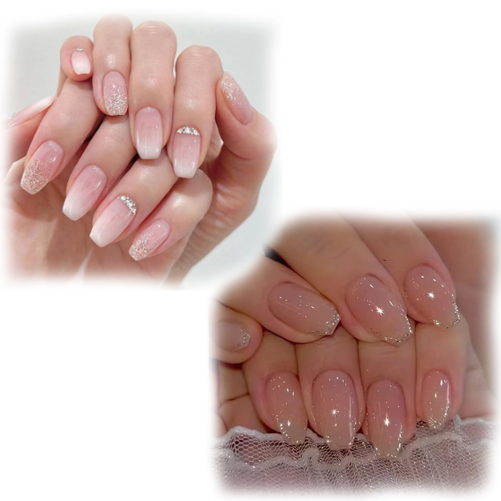 2 Boxes 48 Pieces Press On Nails, Pink Jelly Gel Fake Nails With Glitter, Nail Extensions For Women, Elegant Stick On Nails For Girls, Nail Polish Set For Women, Nail Set For Parties, Travel, Office, With Jelly Glue And File-image-22