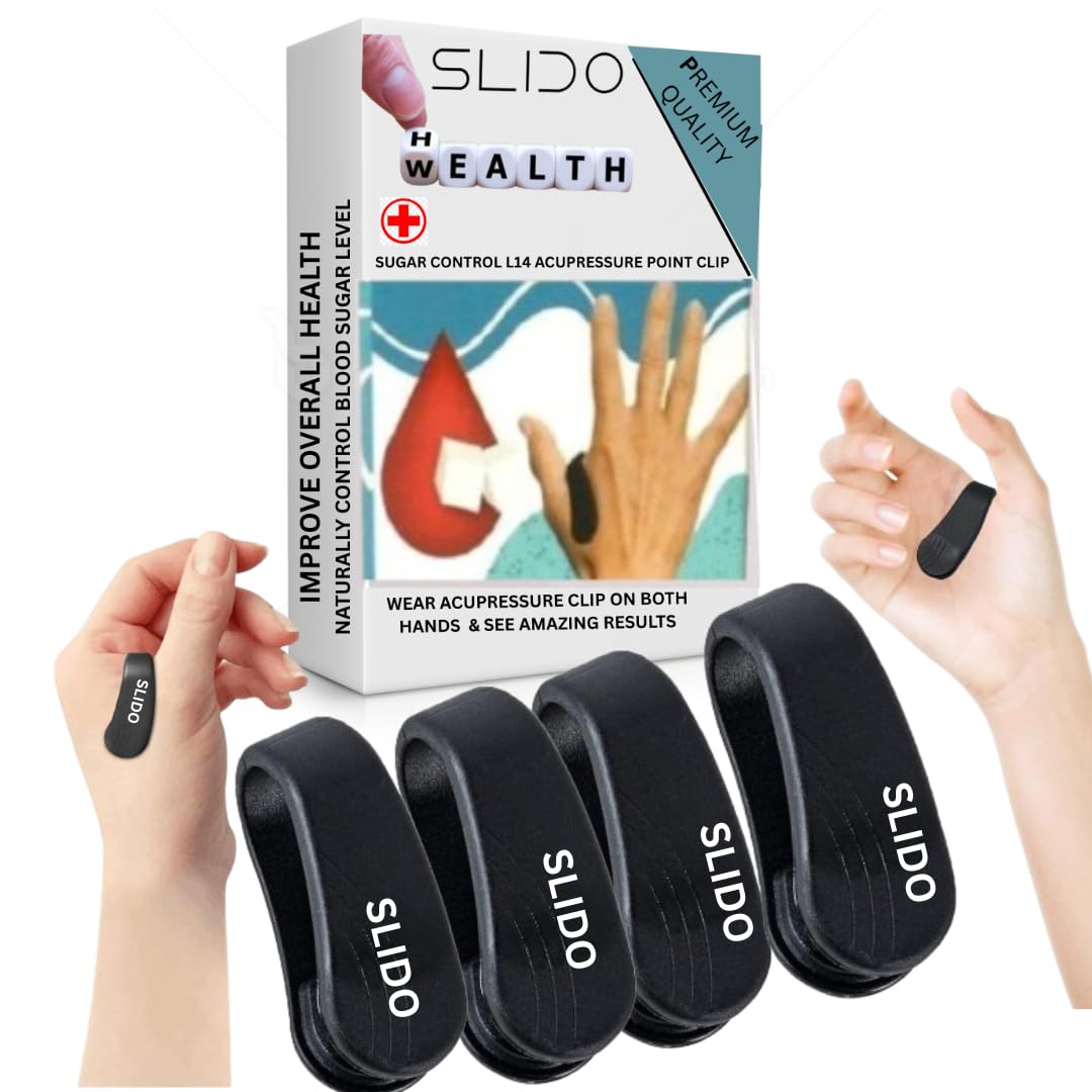 SLIDO™ Sugar Control Acupressure Clip for Diabetics; Sugar Control LI4 Acupressure Point Clip; Headache Relief Products Migraine &Tension Relief (PACK OF 4)