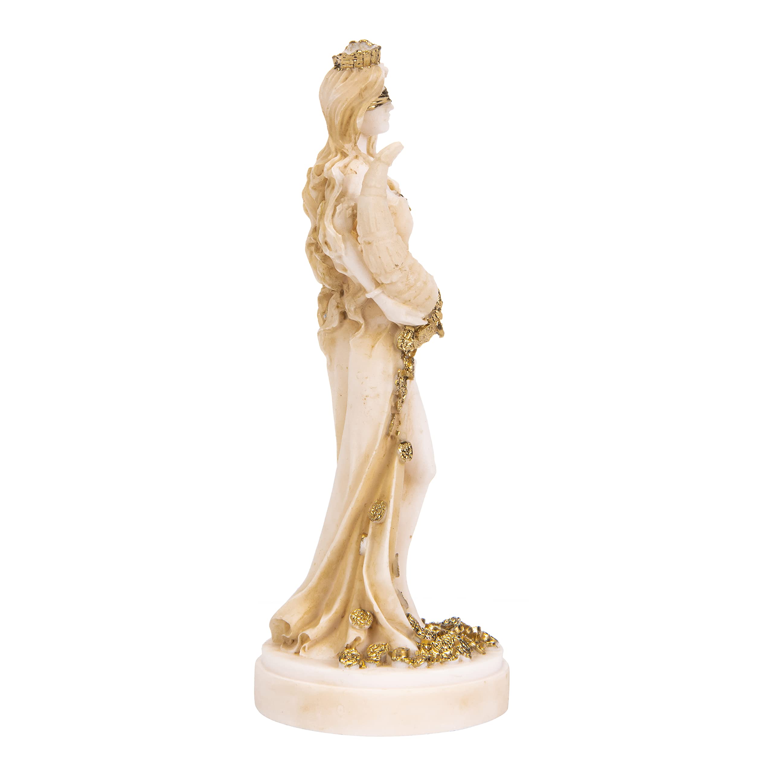 BEAUTIFUL GREEK STATUES Dea della ricchezza Tyche Lady Fortuna statua dorata in alabastro 15,9 cm