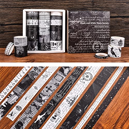 Daputou 20 Rolls Vintage Washi Tape Set,Wide Floral Stamp Letter Old Newspaper Antique Retro Decorative Masking Tape Sets For Scrapbook, Craft,Kids, Scrapbooking Supplies (Black) #TOP2