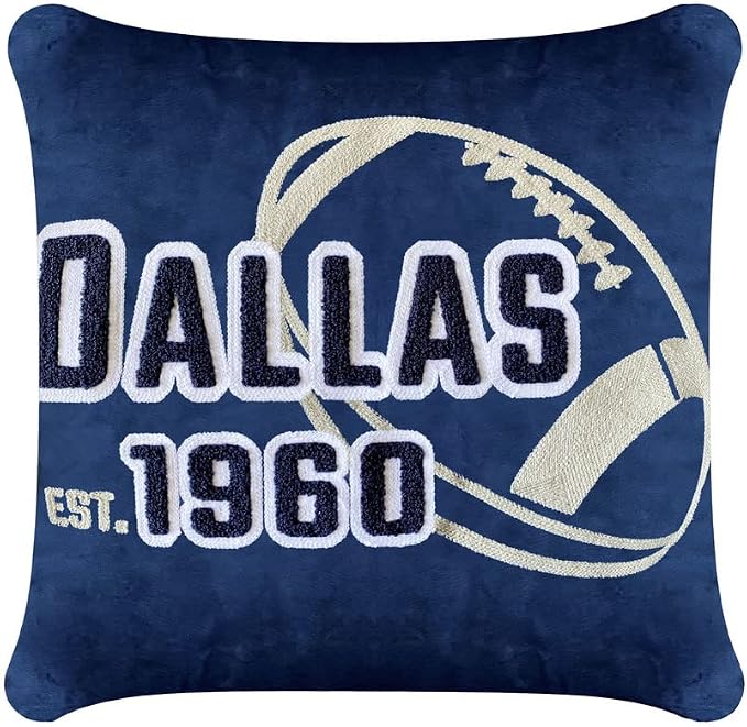 CLORURBANLIVE Dallas Full Embroidery Pillow Cover Outdoor Sports Decorative Pillow Covers for Home Bedroom Living Room Boys Room Decor Gift Pillowcase Square Cushion Covers - Navy 18X18 image 3