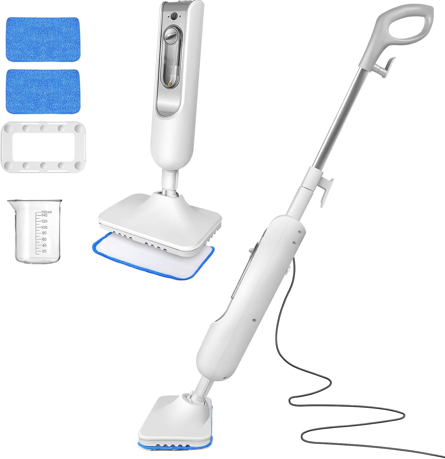 1500W Steam Mop Cleaner with 400ml Large Water Tank, 2 Washable Pads, 15.8ft Long Cord, 2 Steam Modes, Floor/Carpet Steam Mop for Home, Office