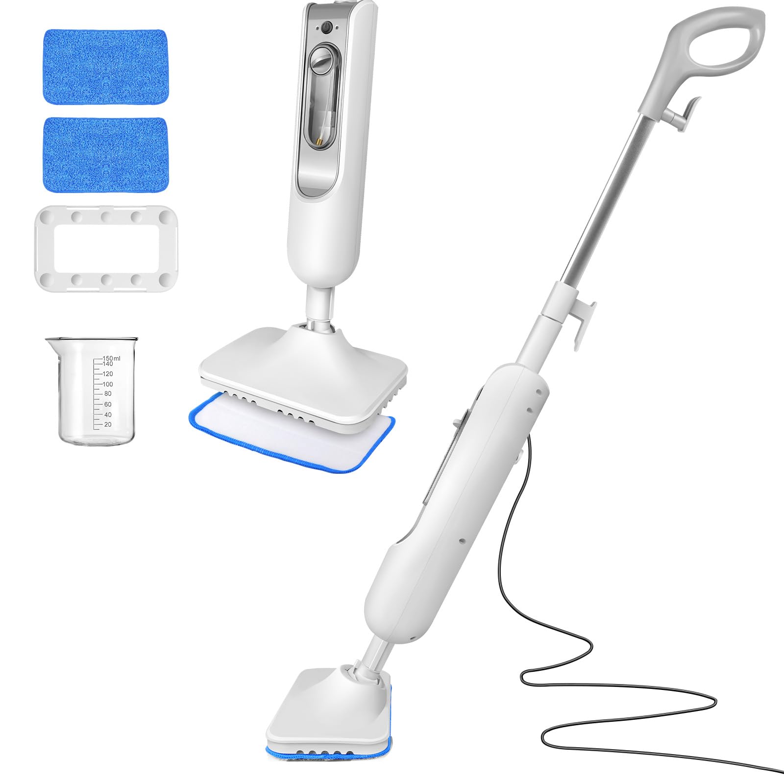 1500W Steam Mop Cleaner with 400ml Large Water Tank, 2 Washable Pads, 15.8ft Long Cord, 2 Steam Modes, Floor/Carpet Steam Mop for Home, Office