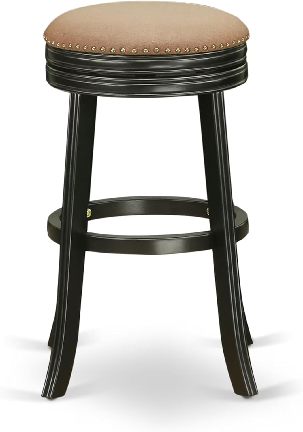 East West Furniture DVS030-112 Devers Counter-Height Barstool - Round Shape Brown Roast PU Leather Upholstered Backless Chairs, 30 Inch Height, Black