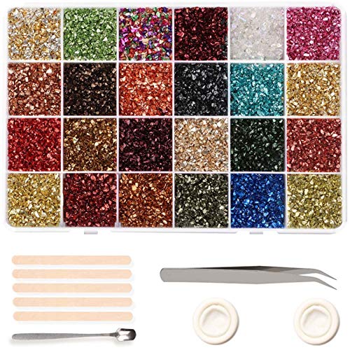 Crushed Glass Glitter, 24 Colors Irregular Crystal Chips Chunky Flakes Sequins Crushed Glass For Resin Geode Art Nail Arts Craft Diy Vase Filler Epoxy Resin Jewelry Making #TOP3