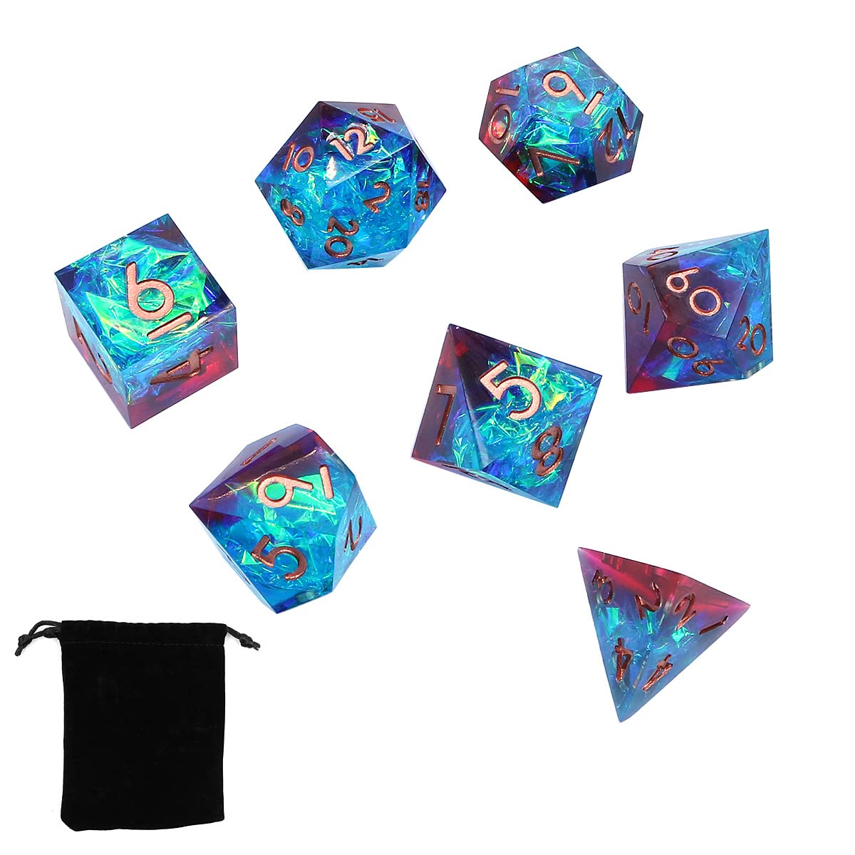 DollaTek Resina Transparente DND Dados Poliédricos RPG D4 D6 D8 D10 D12 D20 para Rol - Rojo y Azul