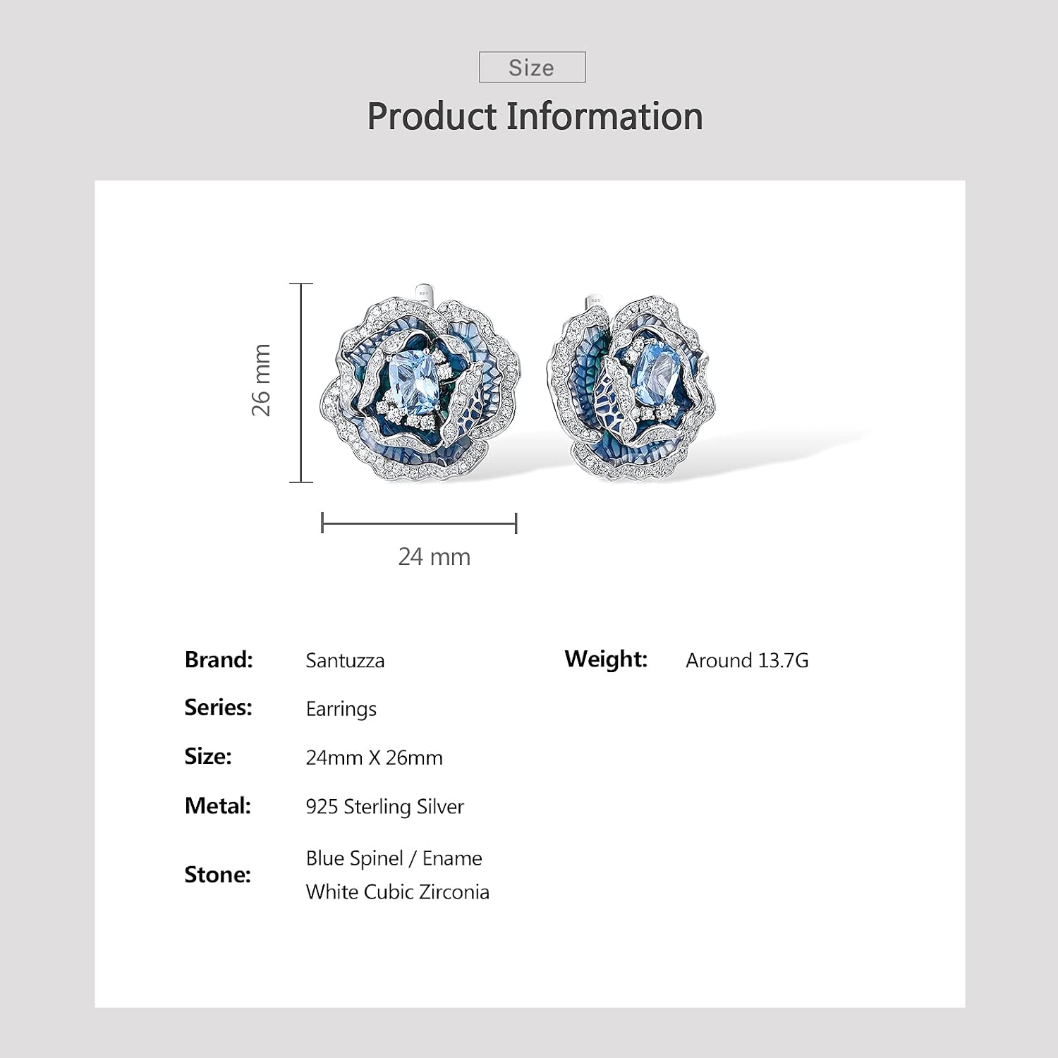 Santuzza Enamel Gemston Flower 925 Sterling Silvere Earrings