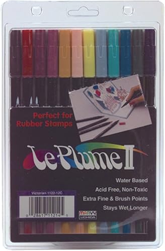 Marcadores Uchida Le Plume II de punta doble, con punta fina y de pincel, 12 unidades, Victoriano, 12