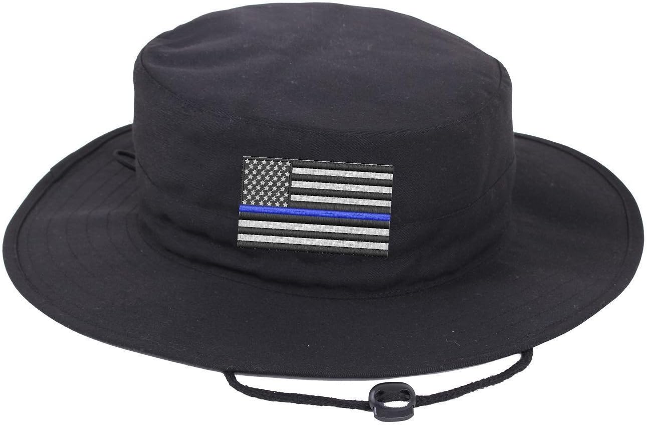 Embroidered Thin Blue Line Subdued American Flag Boonie Adjustable Hat
