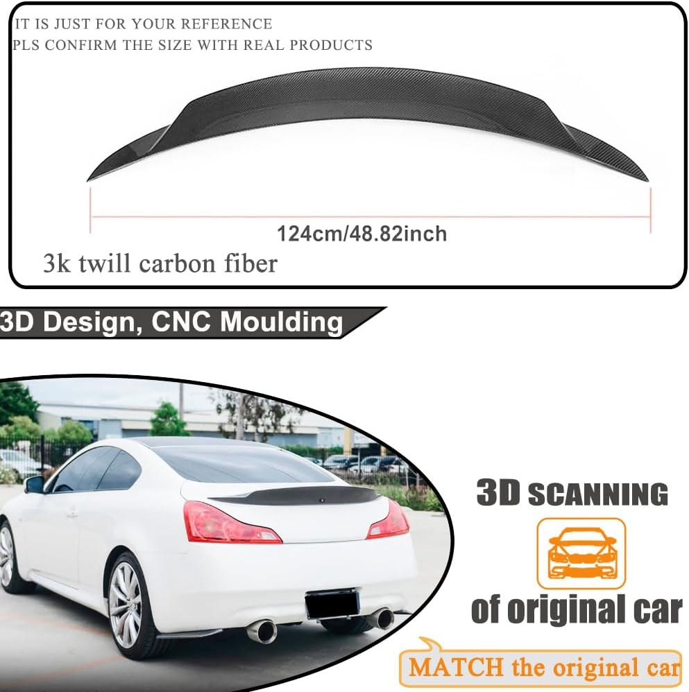 Carbon Fiber Rear Spoiler Compatible with Infiniti G37 2-Door Q60 Hard-top Coupe 2-Door 2008-2015 Trunk Spoiler Boot Lid Highkick Duckbill Wing Lip Factory Outlet