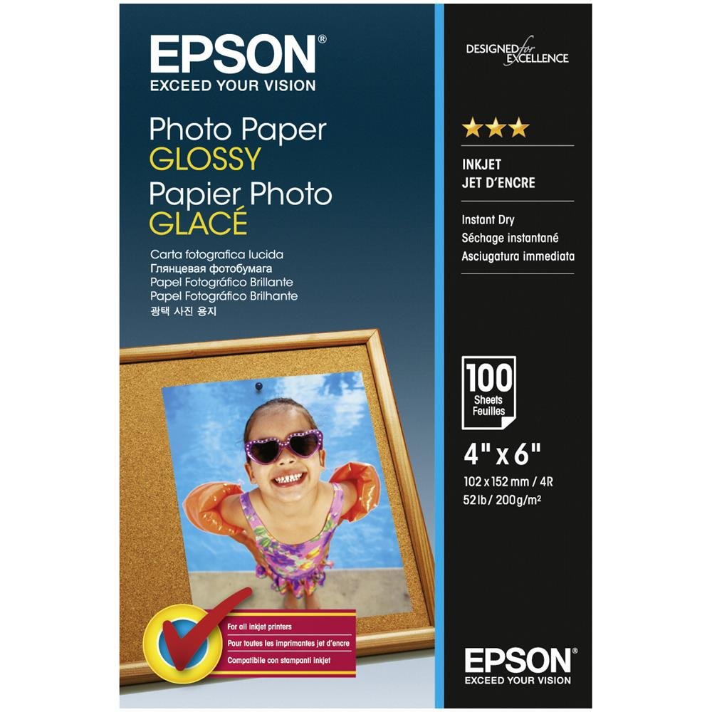 Epson C13S042548 Glossy Photo Paper (Pack of 100), White, 10 x 15 cm