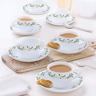 Larah by BOROSIL Cripper Opalware Cup and Saucer Set of 12 pcs | Tea/Coffee Cups 140 ml | Microwave & Dishwasher Safe | Bo Price In India