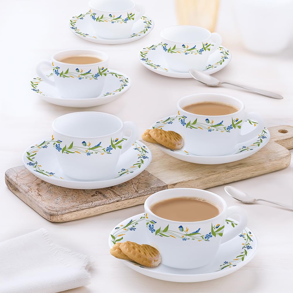 しらすPrime Larah by BOROSIL Cripper Opalware Cup and Saucer Set of 12 pcs