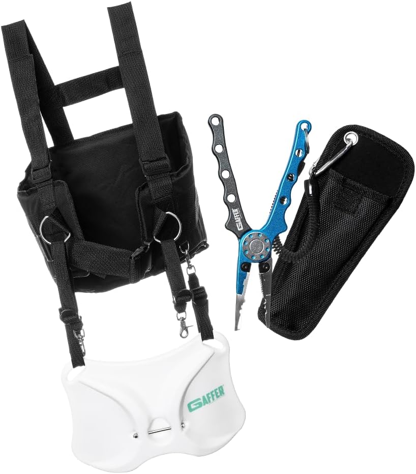 Gaffer Sportfishing Fishing Pliers and Fishing Harness Bundle - Heavy Duty Aluminum Fishing Pliers with Split Ring Plier Function, and Adjustable Fishing Belt Harness for Offshore and Freshwater Trips