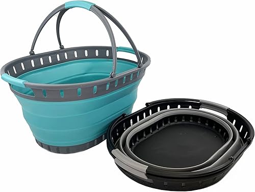 Miniatura 2 de SAMMART Juego de 2 cestas plegables de plástico para la ropa sucia de 25 litros (6.6 galones), contenedor de almacenamiento plegable y organizador