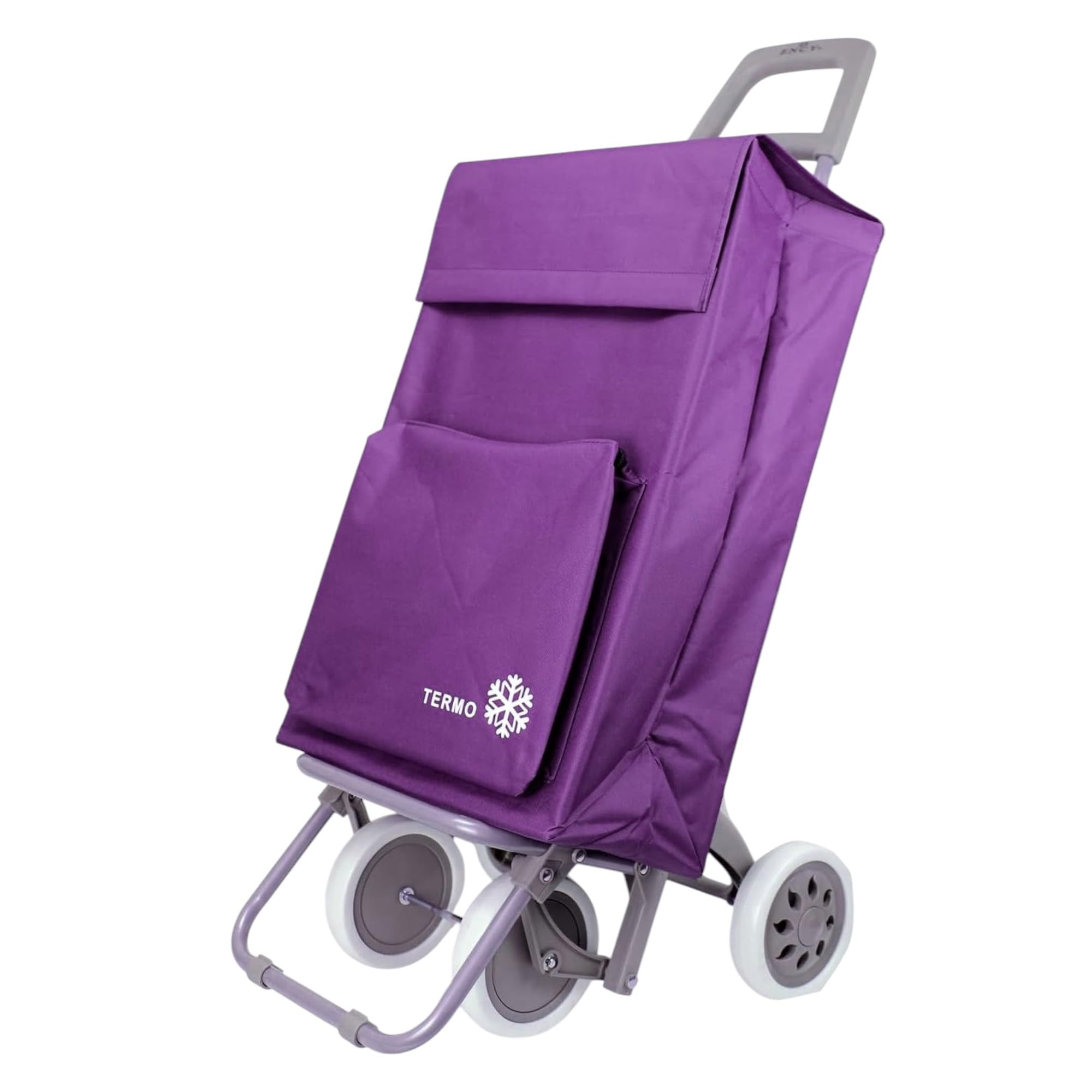 Carro de la Compra Plegable con Bolsa Térmica 4 Ruedas para Subir Escaleras, Carrito del Mercado, Bolsa Impermeable isotérmica de 46L litros. Porta Paraguas. (Morado)