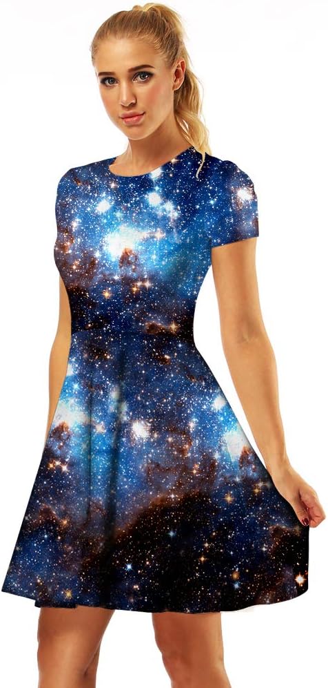 Women's 3D Print Short Sleeve Casual Flared Swing Midi Dress - Image 3