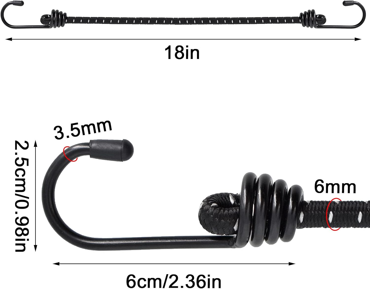 Buy Premium Bungee Cords Heavy Duty Outdoor, 6 Packs 18 Inch Black