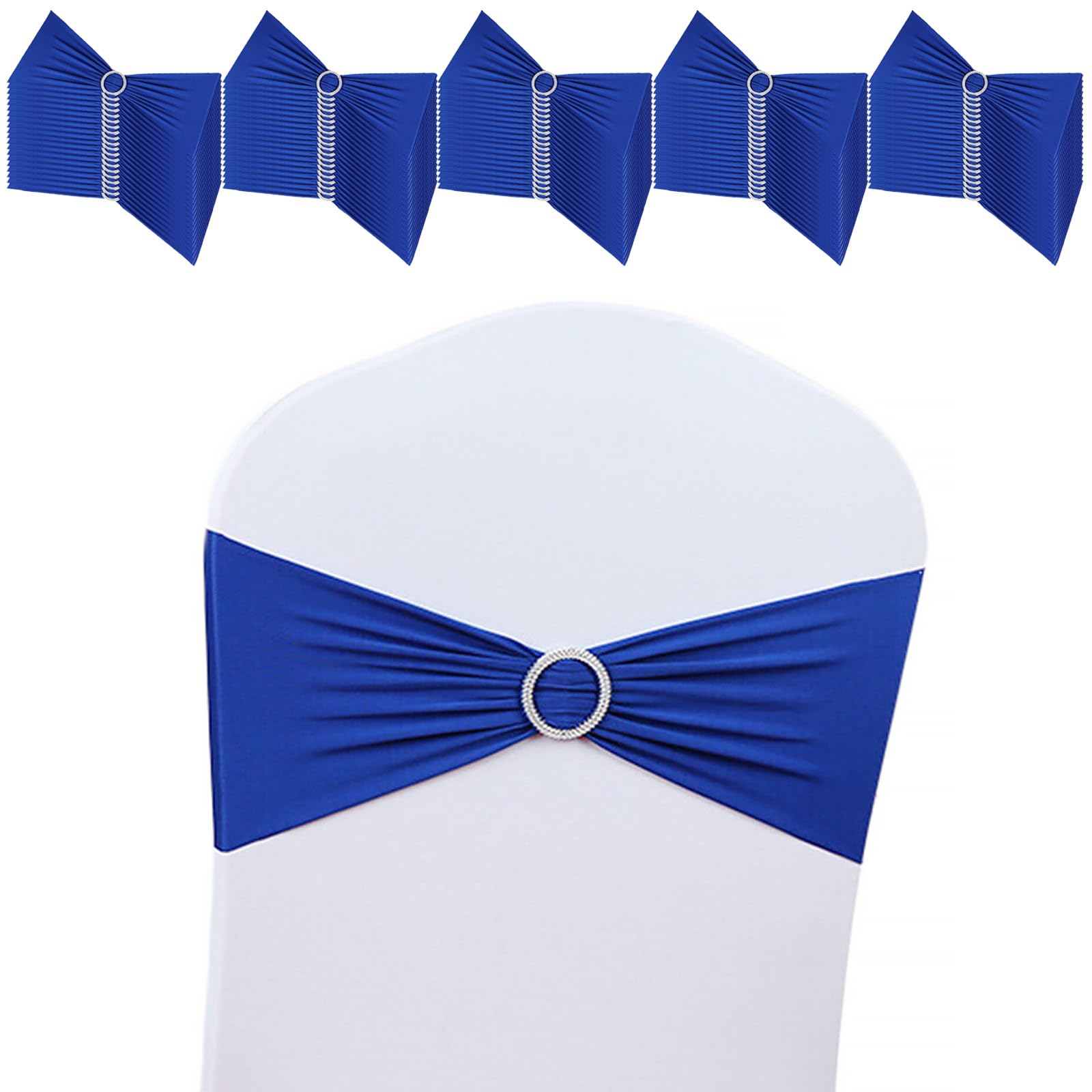 Boshen 100PCS Wedding Chair Decorations Stretch Chair Bows and Sashes for Party Ceremony Reception Banquet Spandex Chair Covers slipcovers (100, Royal Blue)
