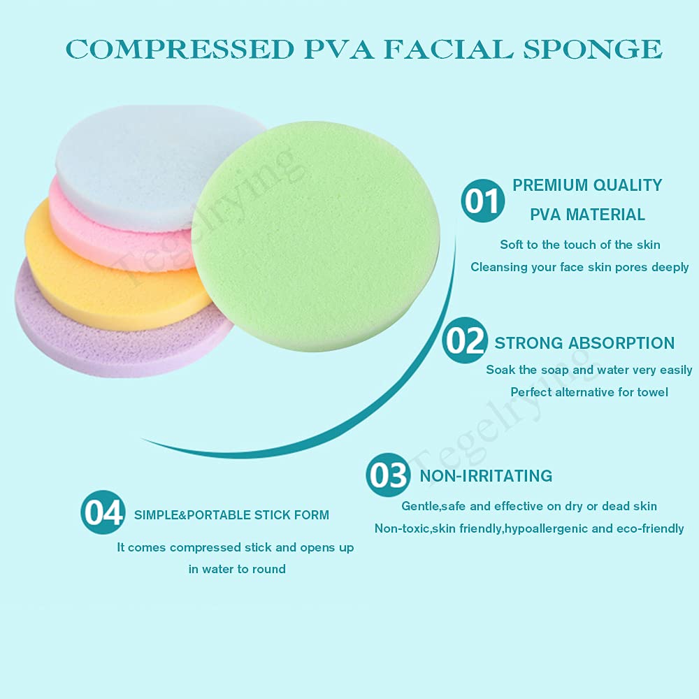 Spugna per il viso compressa, 240 conti PVA professionale per la rimozione del trucco, spugna rotonda per il viso, esfoliante per donna, giallo, rosa, viola, blu, verde