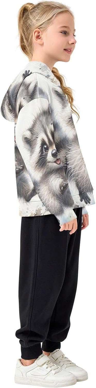 ALAZA Funny Raccoon Animal Hoodies Sweatshirt for Boys Girls Kids Hooded Pullover Top