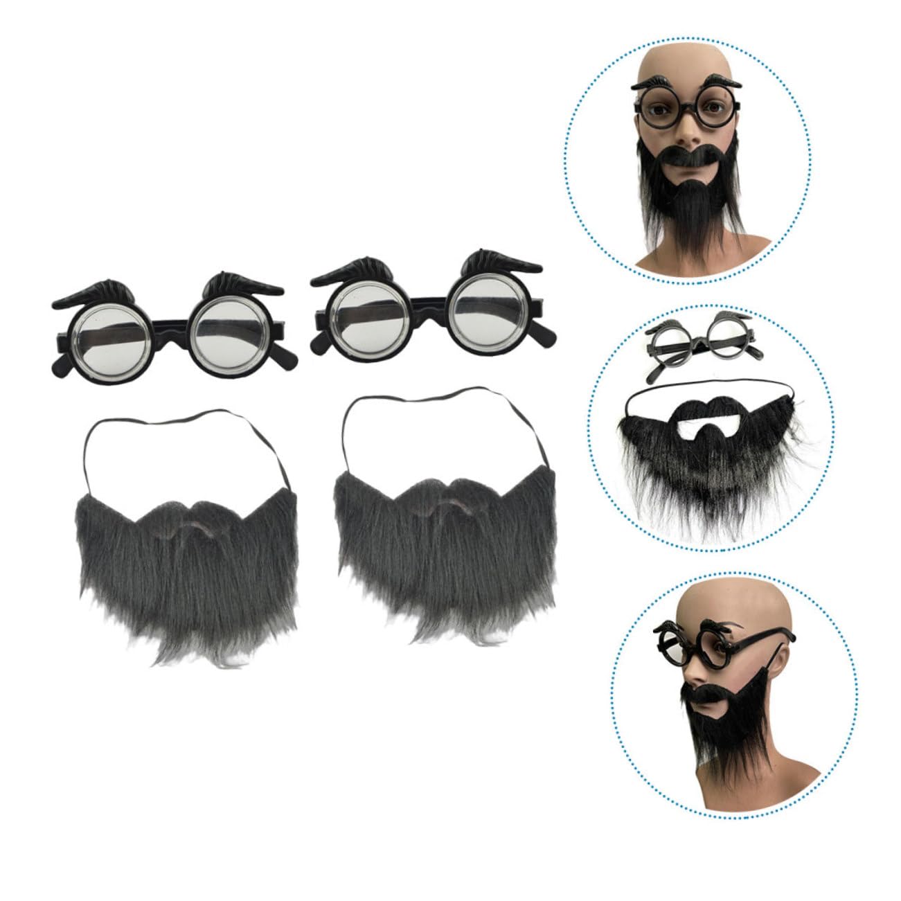 GAROZATION Cosplay Party Glasses Fake Beard Ornament Male and Female Adult Children's Decorative Mustache Accessory Black