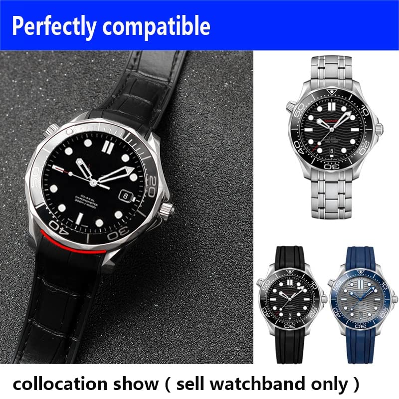 Bracelet Omega Seamaster 007 en cuir noir de 22mm résistant à l'eau
