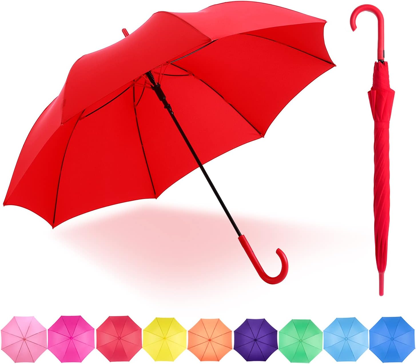 RUMBRELLA Red Umbrella Auto Open with J Hook Handle, 50IN Stick Umbrellas Windproof Amazon.co