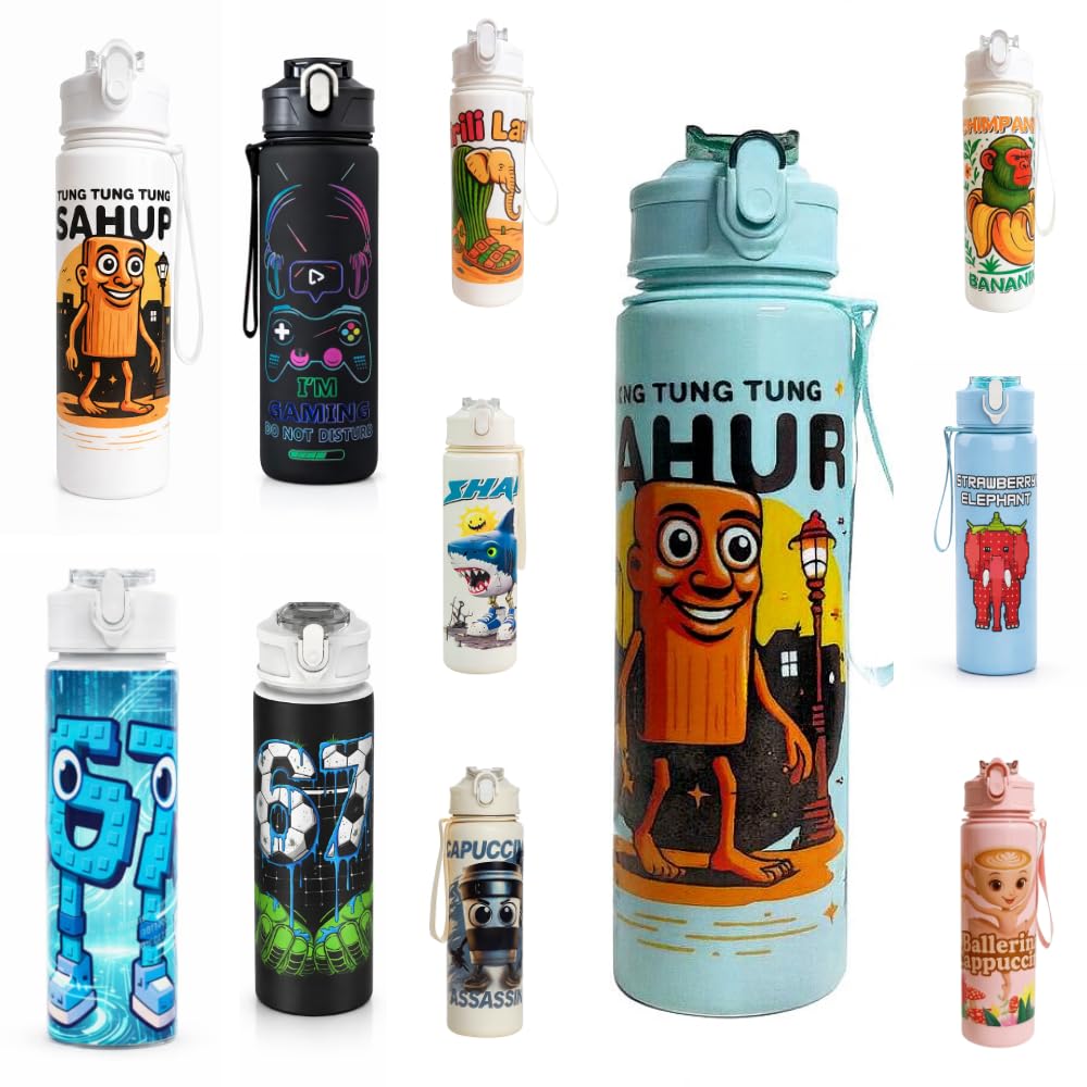 Jamaah Everyday Essentials Kids Novelty Cartoon Water Bottle โ Fun Meme Style Design - Blue Wood Man โ image 1