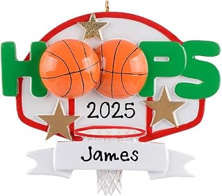 Personalized Basketball Christmas Tree Ornament 2025 | College Basketball Player Center, Forward, Shooting, Point Guard Ornament - Free Personalized Basketball with Star (Hoops)