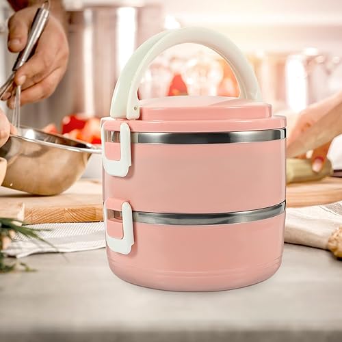 Miniatura 3 de Cabilock Lonchera térmica de doble capa rosa a prueba de fugas, portátil, de acero inoxidable, 11 x 8 x 5.5 pulgadas