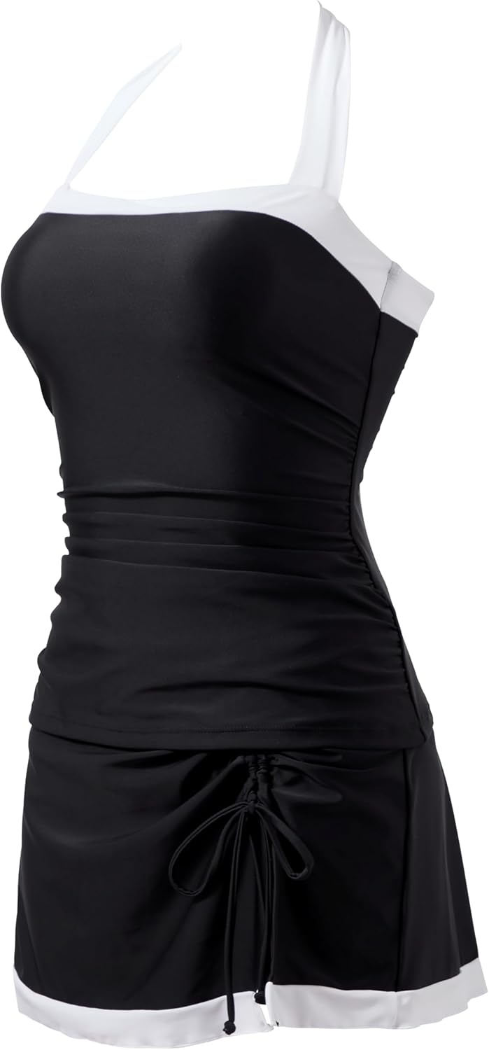 SUUKSESS Women Tummy Control Tankini Swimsuits with Skirt Backless Bathing Suit - Image 4