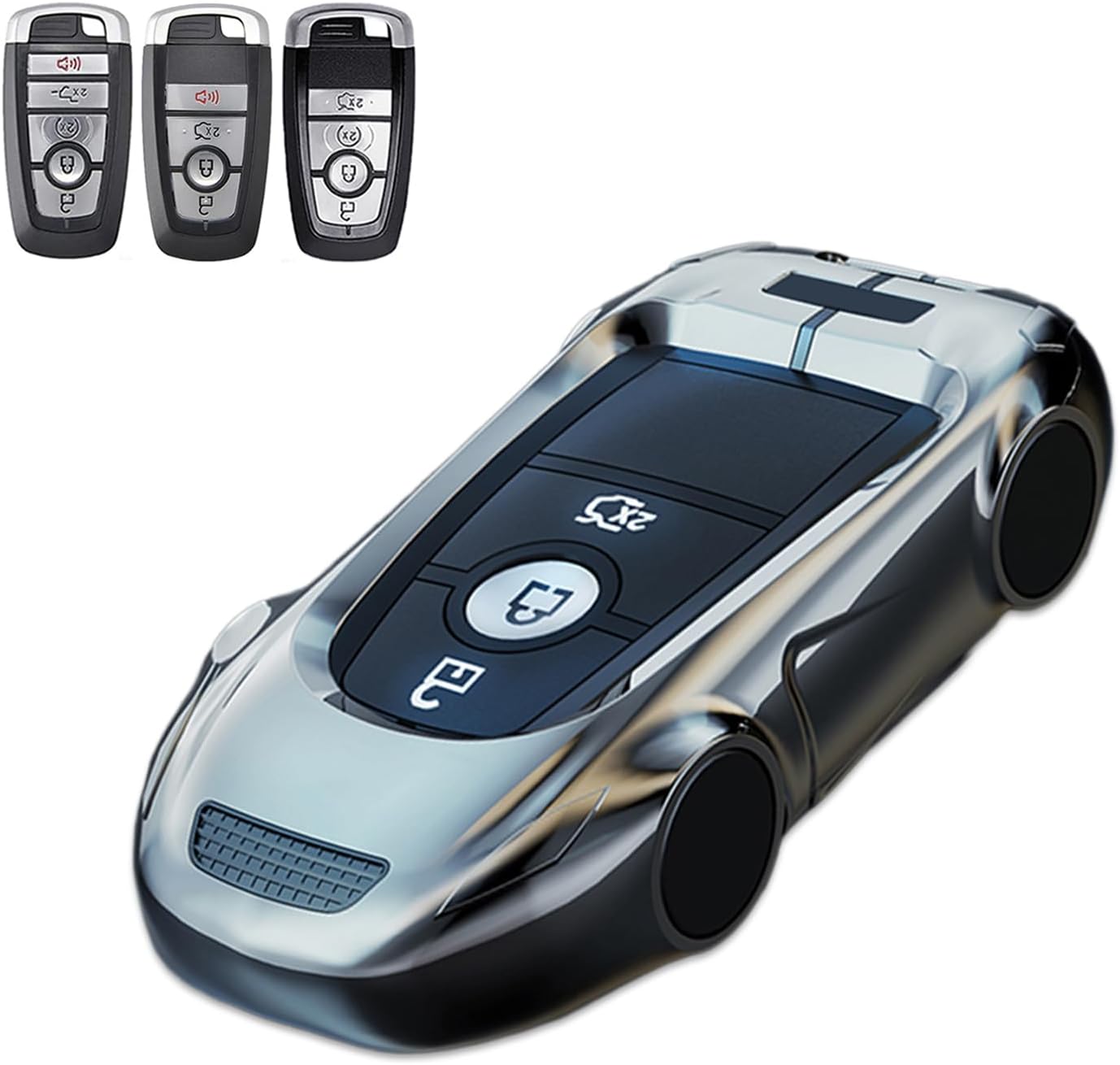 Key Cover Case, Zinc Alloy Metal Key Fob Case Protector Shell Compatible with Ford Escape Expedition Explorer F-150 F-250 F-350 F-450 F-550 Maverick Mustang Lincoln Aviator(Gray)