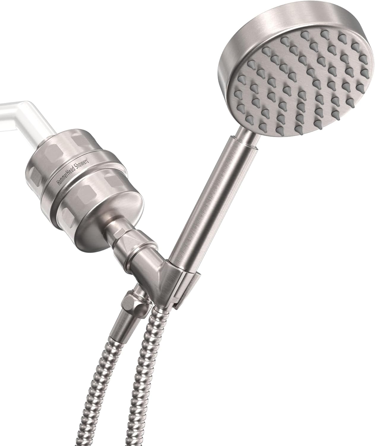 HammerHead Showers® Solid Metal Shower Head Filter with Handheld Shower Head, 2.5 GPM High Pressure Shower Head with Hose – Removes Chlorine and Heavy Metals, Universal Attachment, Brushed Nickel