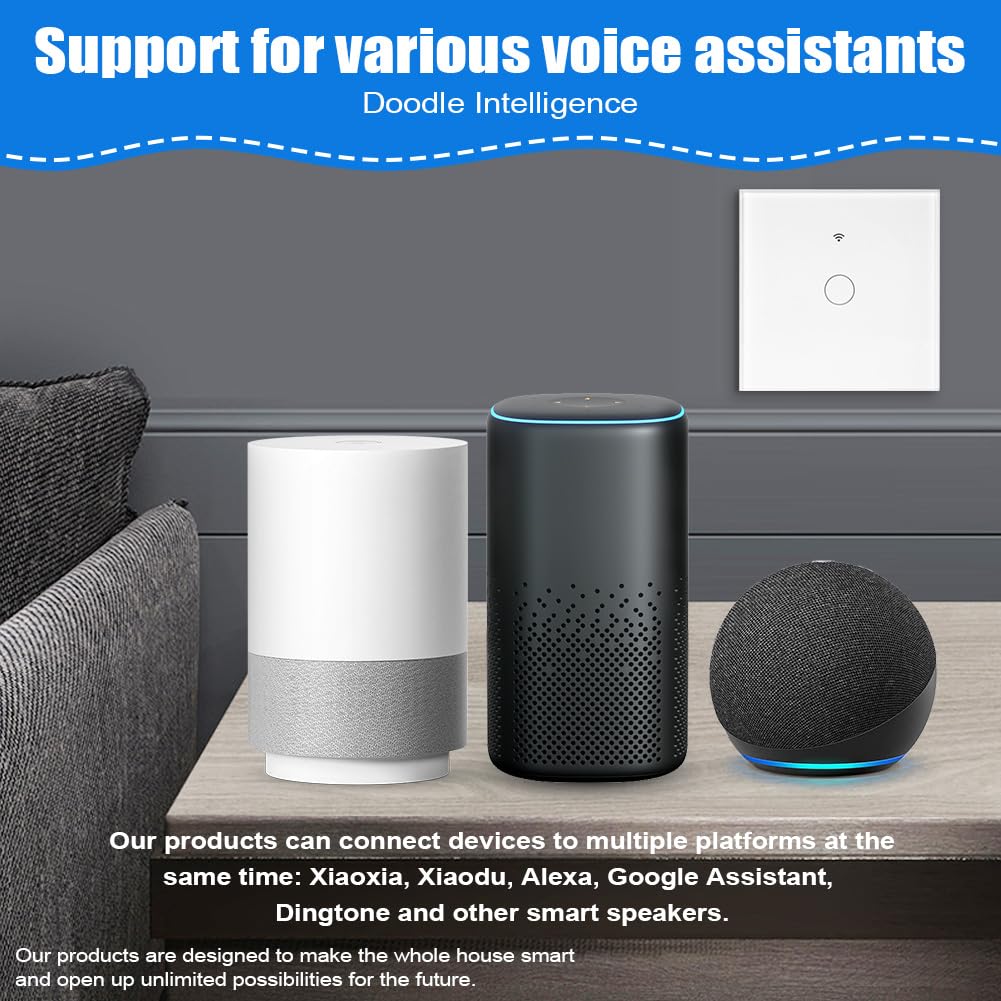 Ainiv Inteligentny włącznik światła WiFi, 1-drożny, 2,4 GHz, Alexa Google Home, obsługa aplikacji Tuya, sterowanie głosem, szkło hartowane, dotykowa rama, przełącznik ścienny, podtynkowy, biały