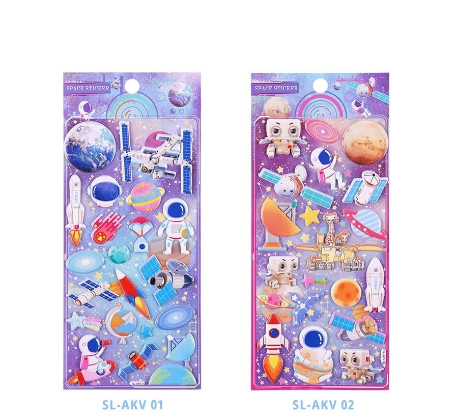 Image of Crackles Kawaii 3D Puffy Stickers for Kids - 3D Craft Book & Scrapbook Stickers, Self-Adhesive, Cute for Girls and Boys (Astronaut Theme) (Pack of 12)