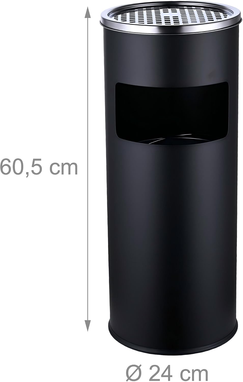 Relaxdays Standing Ashtray with Rubbish bin, Metal, 17 l, Smoking Column Inner bin, H x D: 60.5 x 24 cm, Iron, Black/Silver