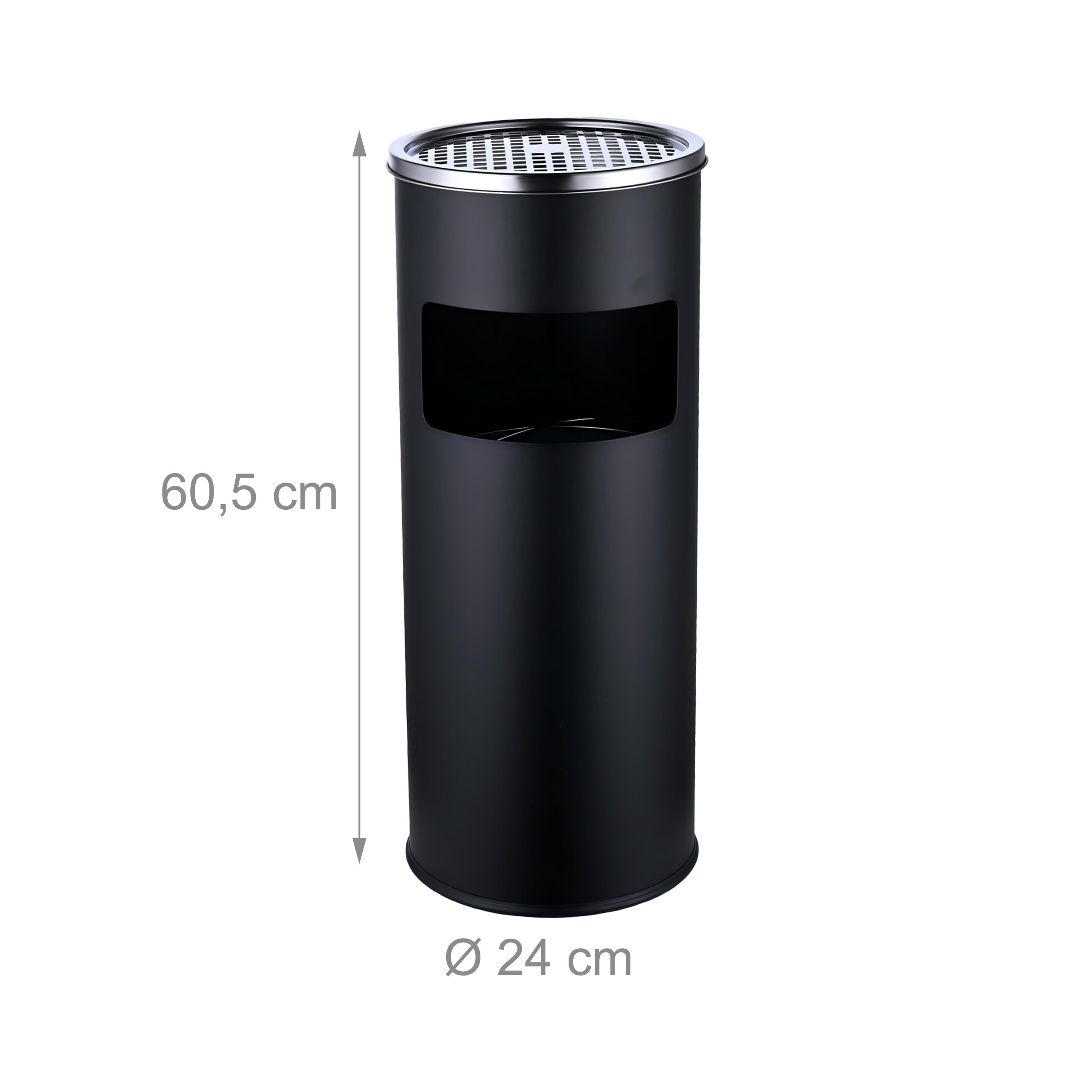 Porta Cenere da Esterno Relaxdays con Cestino, Metallo, 17 l, Colonna per Fumatori, HxD: 60,5x24 cm, Ferro, Nero/Argento