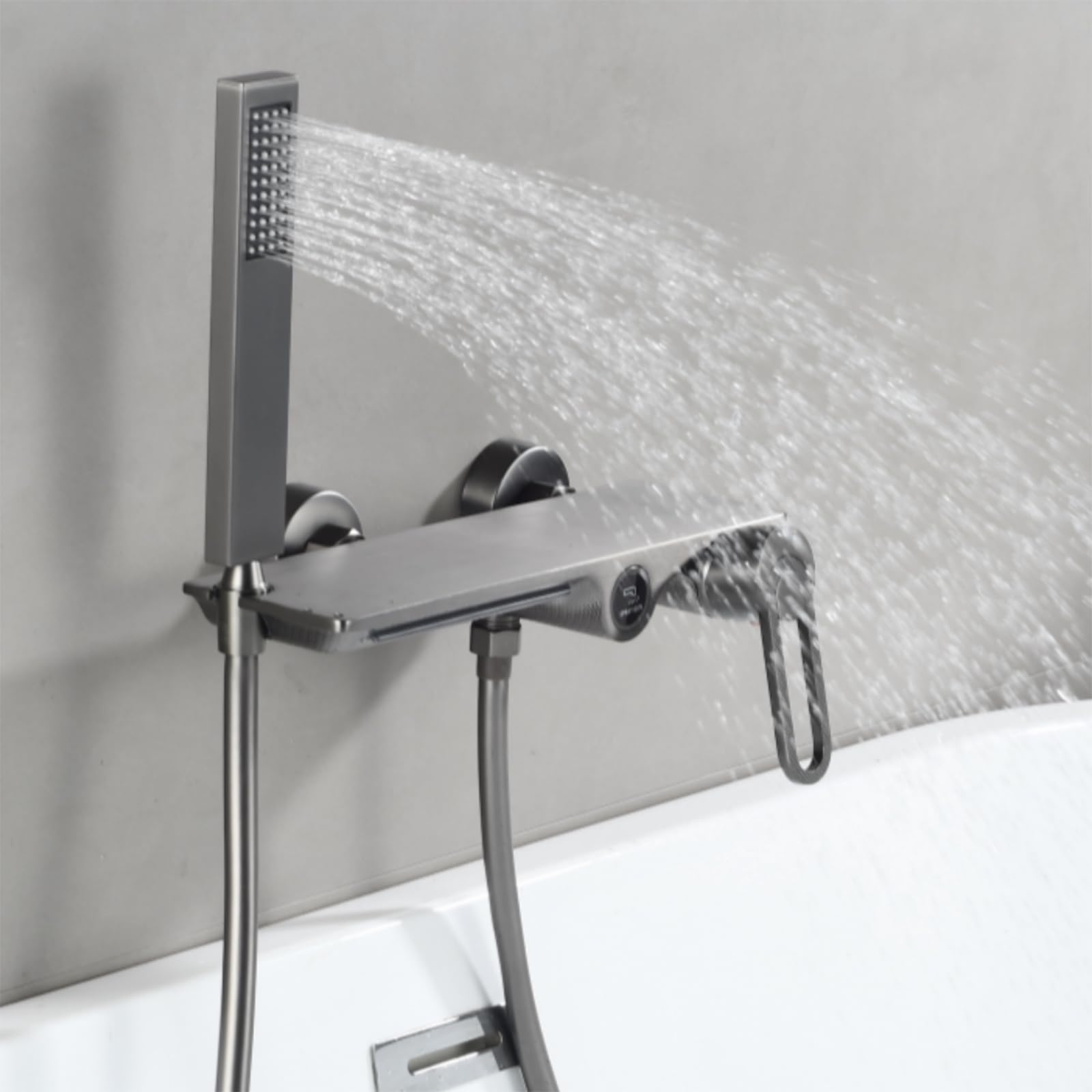 BiaoTeng Miscelatore per Vasca da Bagno a Muro a Cascata Grigio