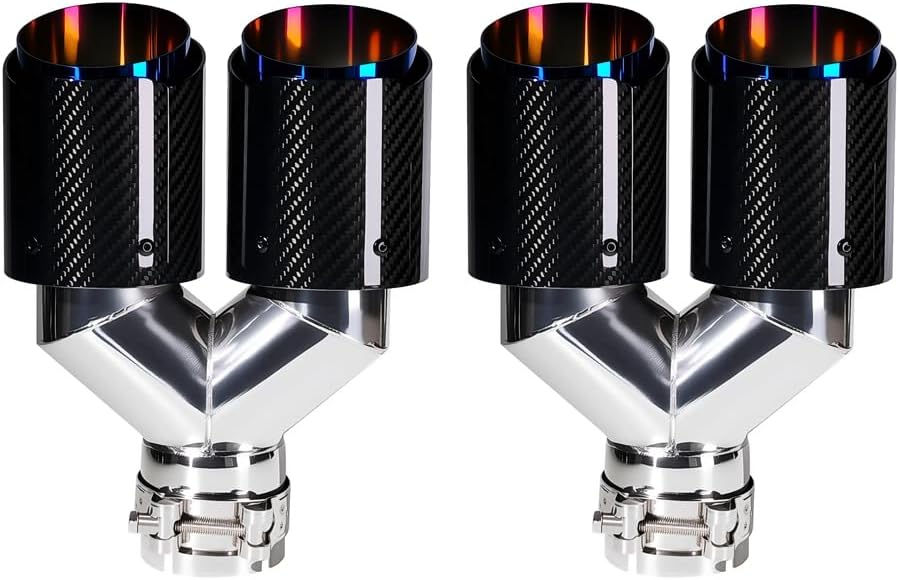 YDES Carbon Fiber 3-Inch Inlet 4-Inch Outlet Set of Dual Car Exhaust Tips Fit For 76 mm or 3 Inch Stainless Steel Tailpipe Exhaust Pipe(2pcs) Blue