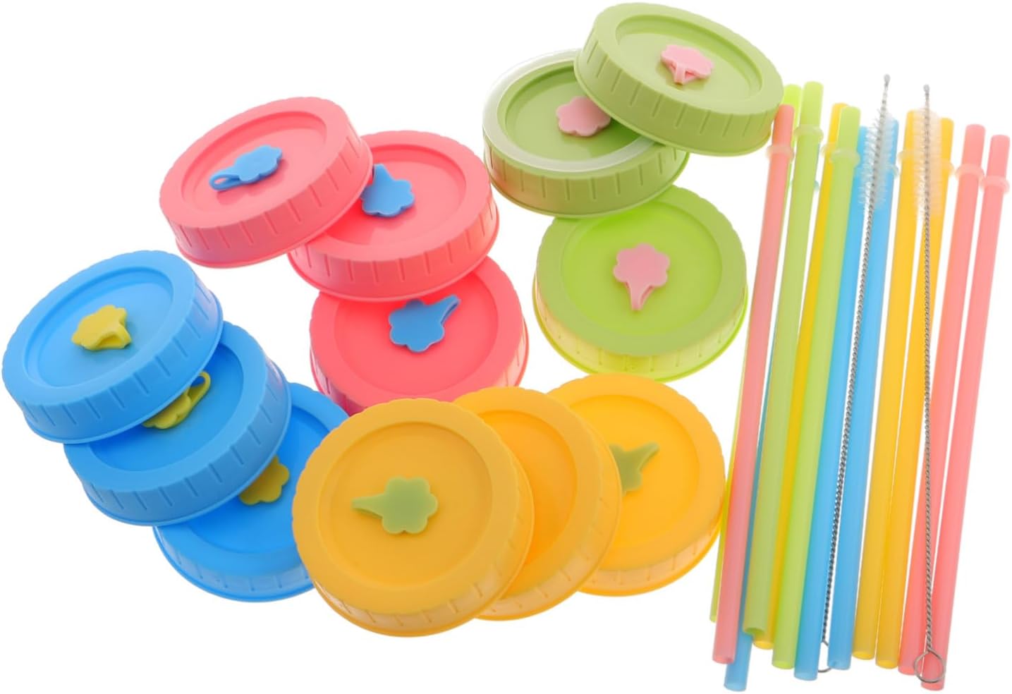 Toyvian Reusable Mason Jar Lid with Straw and Brush Set for Glass Bottles, Pp and Silicone Material, Tight Seal Design, Easy to Clean, for Outdoor Travel and Office Use