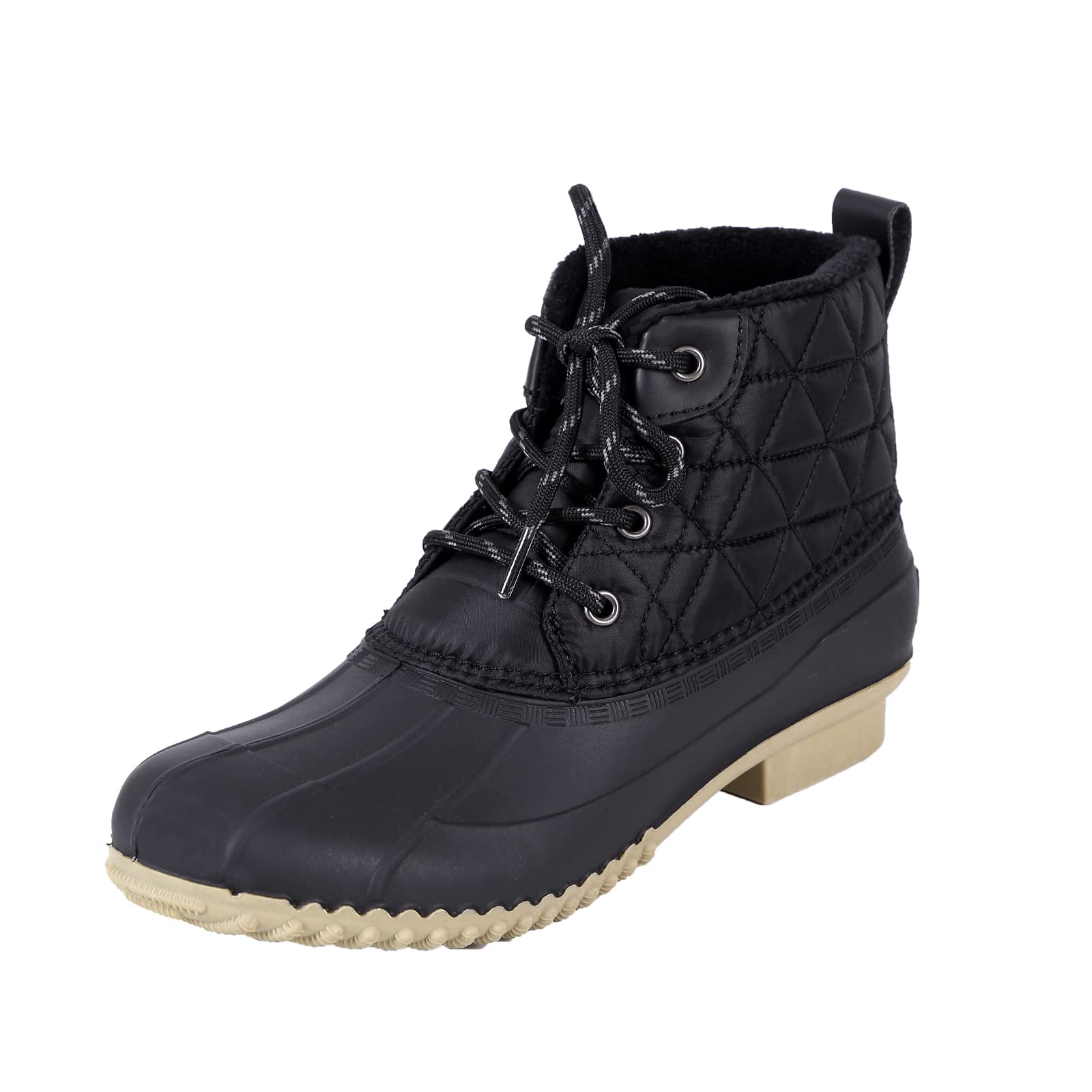Women's Duck Boots Mid Quilted Lace Up with Waterproof Outsole Ankle Rain Duck Boots for Women, Black, 9