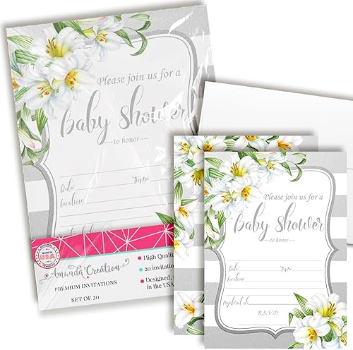 Acuarela floral lirio blanco Baby Shower invitaciones diez 5x7 relleno en tarjetas con 10sobres blancos por amandacreation