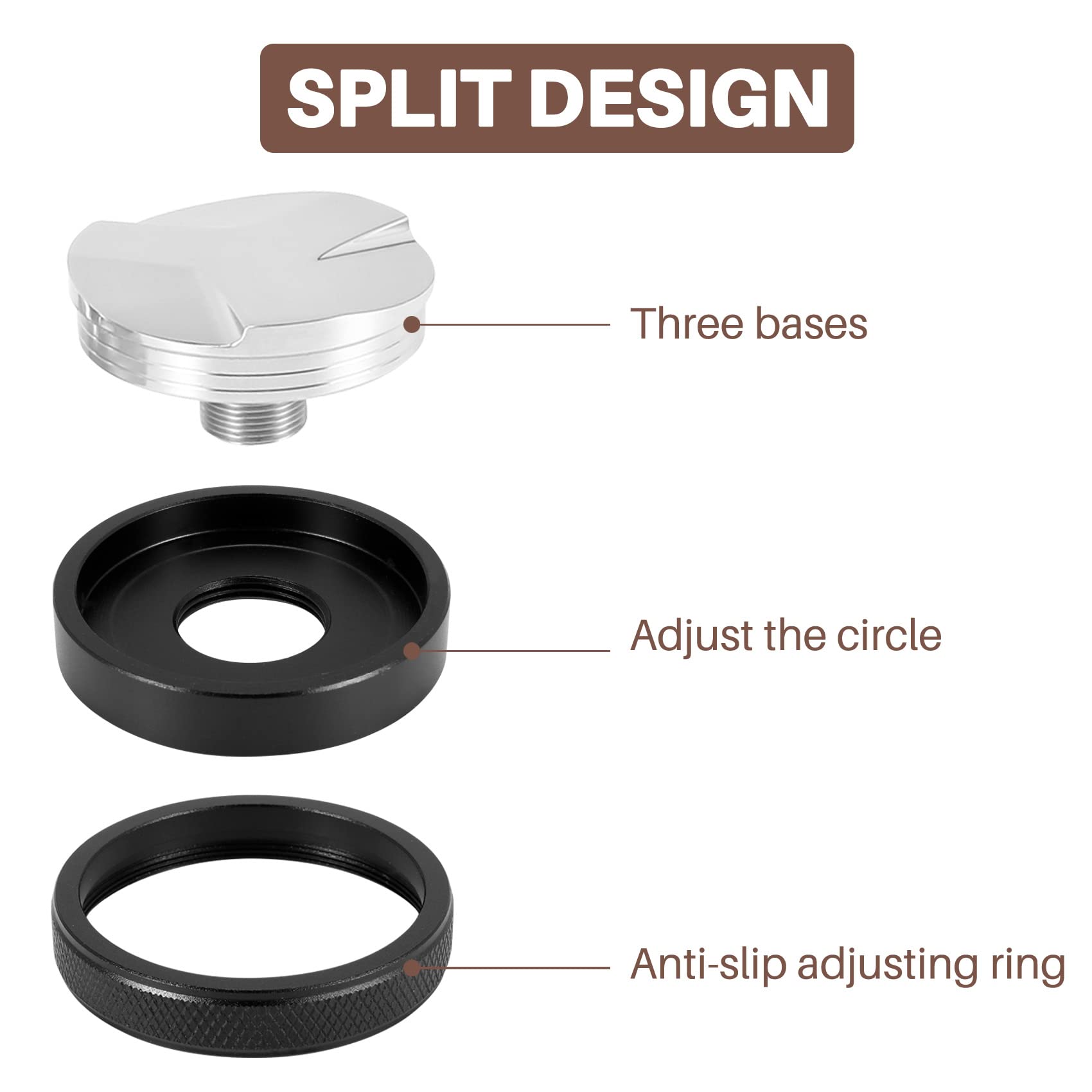 Srutueo Espresso 304 Stainless Steel Coffee Distributor Leveler Tool Coffee Tamper with Three Angled Slopes 49mm