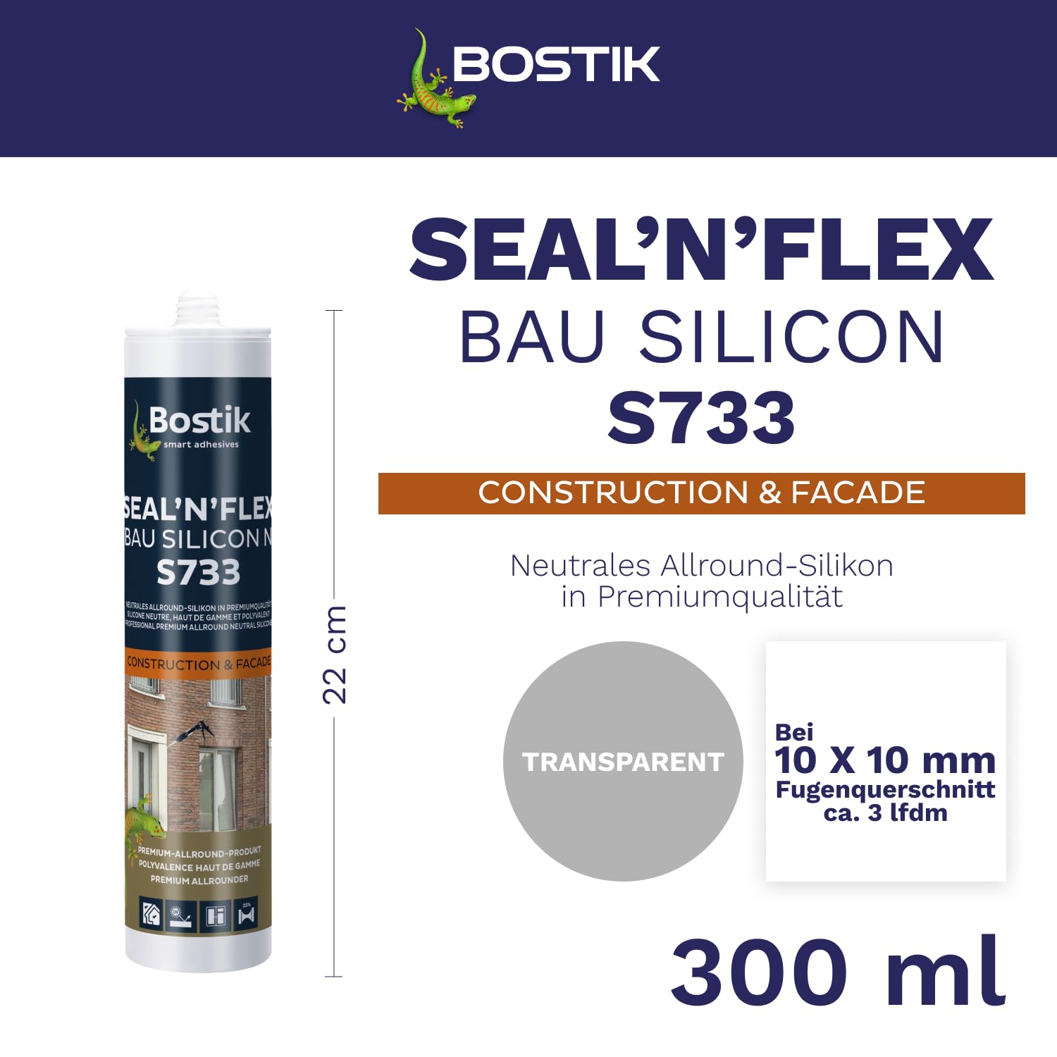 Bostik S733 Seal N Flex Bau Silicon przezroczysty 1K silikonowy środek uszczelniający 300 ml kartusz
