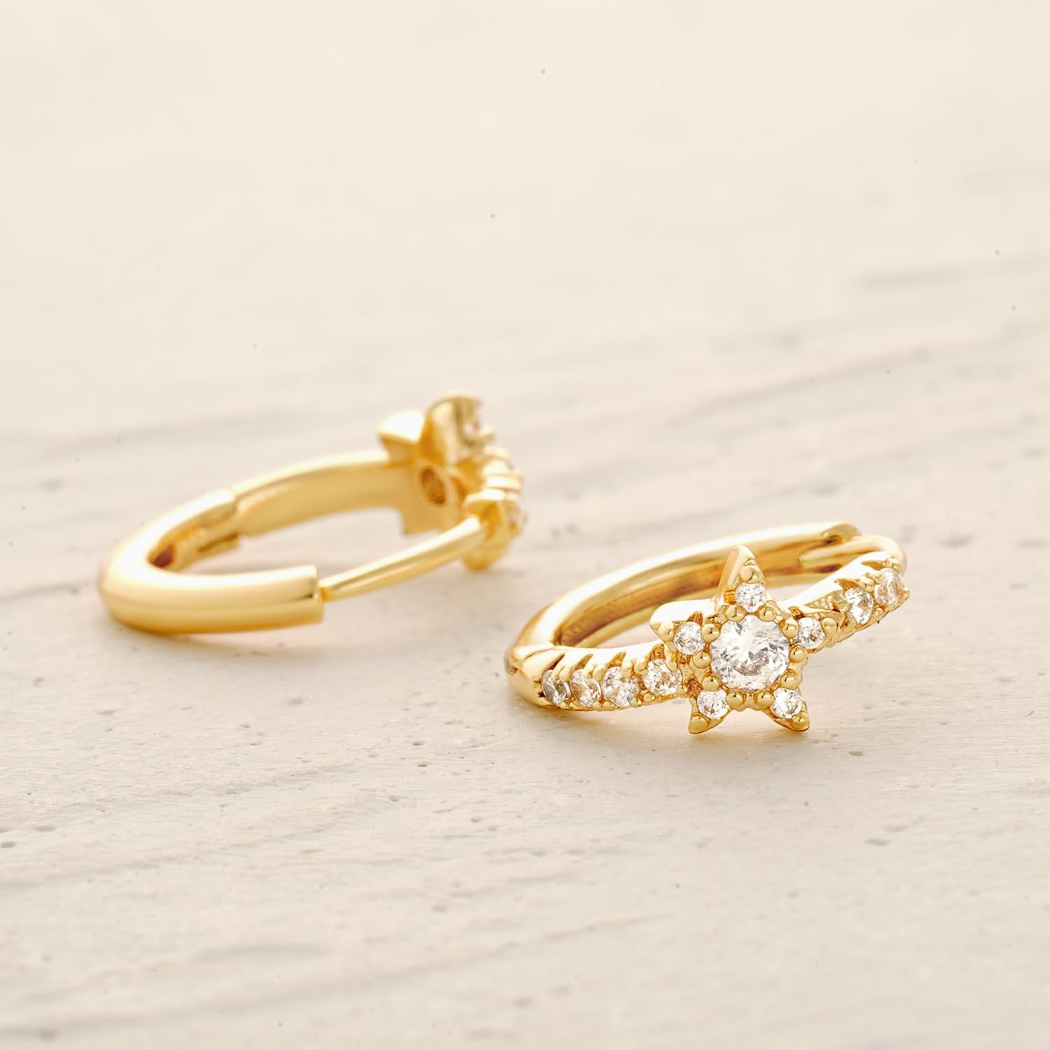 MYEARS Women Earrings Gold Huggie Hoop 14K Gold Plated Small Simple Hypoallergenic Everyday Jewelry - Lightning and Star - Image 6