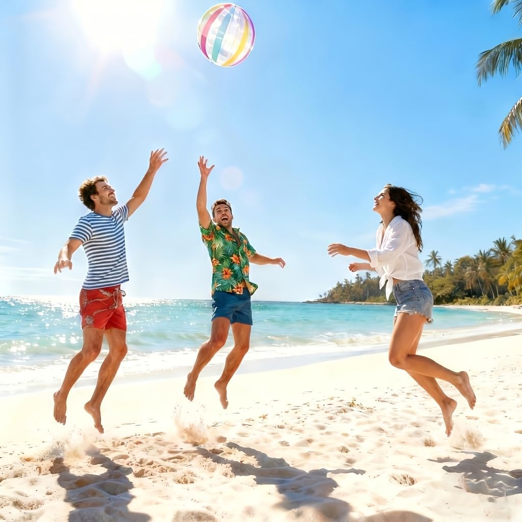 1 Pack Inflatable Beach Ball, Striped Water Ball for Outdoor Beach, Pool, and Summer Party Games