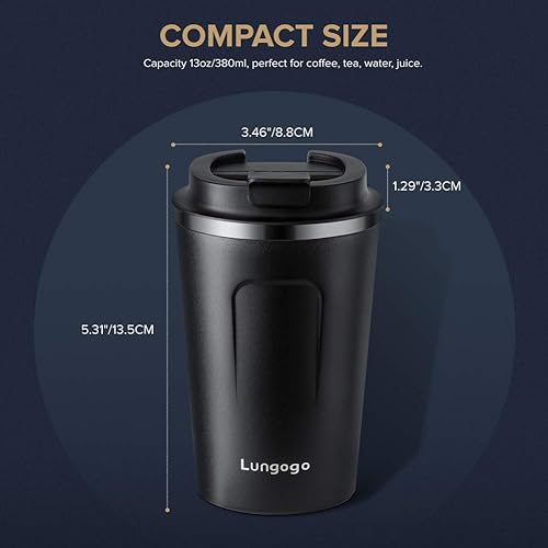 Miniatura 6 de Lungogo Taza de café aislada, vasos para beber botellas para deportes, vaso de café al vacío con tapa a prueba de derrames, taza de café de doble